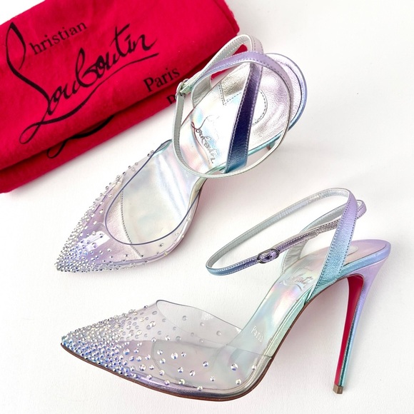 CHRISTIAN LOUBOUTIN | Spikaqueen 100 PVC Crystal Pointed Pumps EU 37.5 US 7.5 - Picture 3 of 16